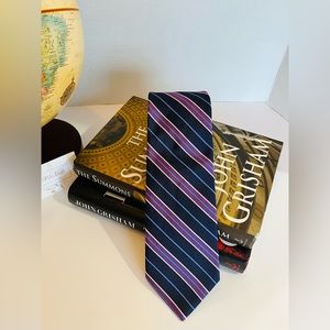BROOKS BROTHERS English All Silk Necktie Striped Navy Purple Blue White 3.5”x59”